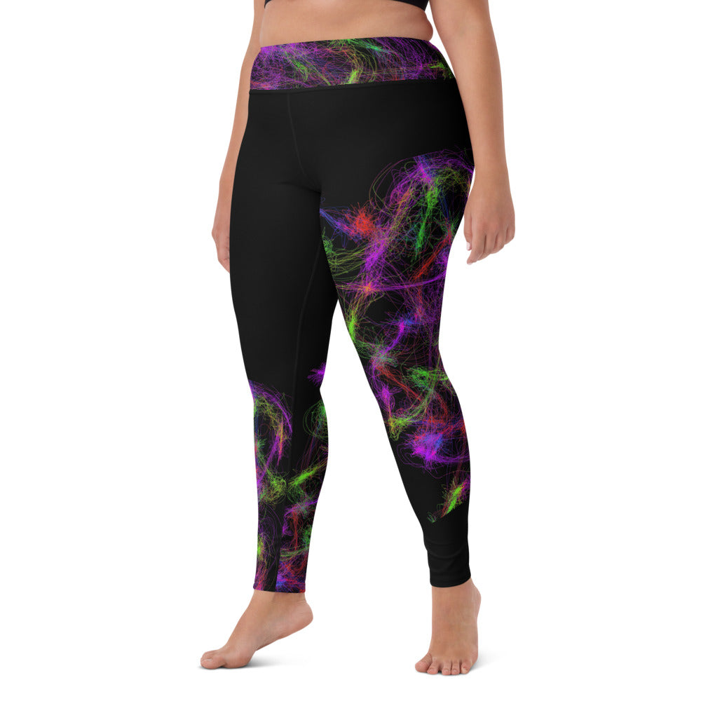 Gym Wear Leggings-Neon Art on Black. Streetwear Leggings. Yoga Pants. WickedYo.